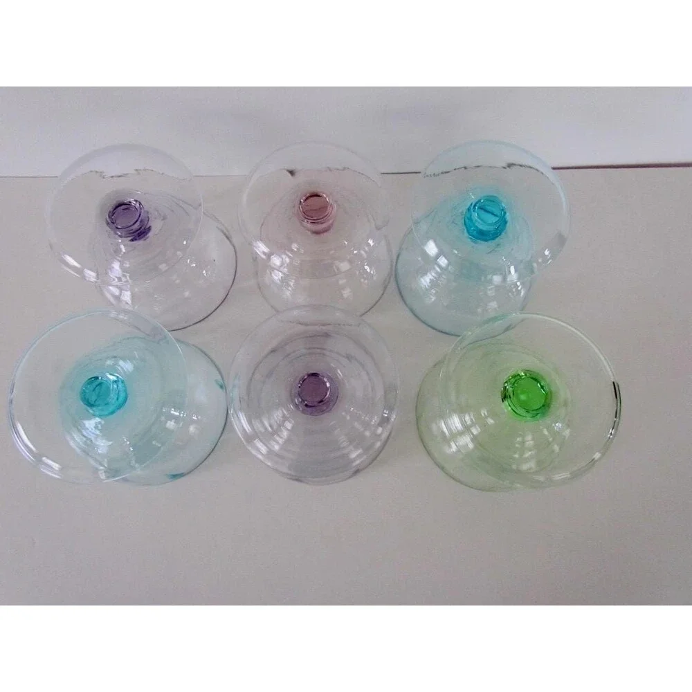 Art Deco Glass Sundae Set: Vintage Footed Dessert Bowls, Colorful Fused Glass